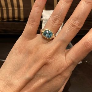Authentic DAVID YURMAN
Sterling Silver And 14k Gold Blue Topaz Ring Size 6